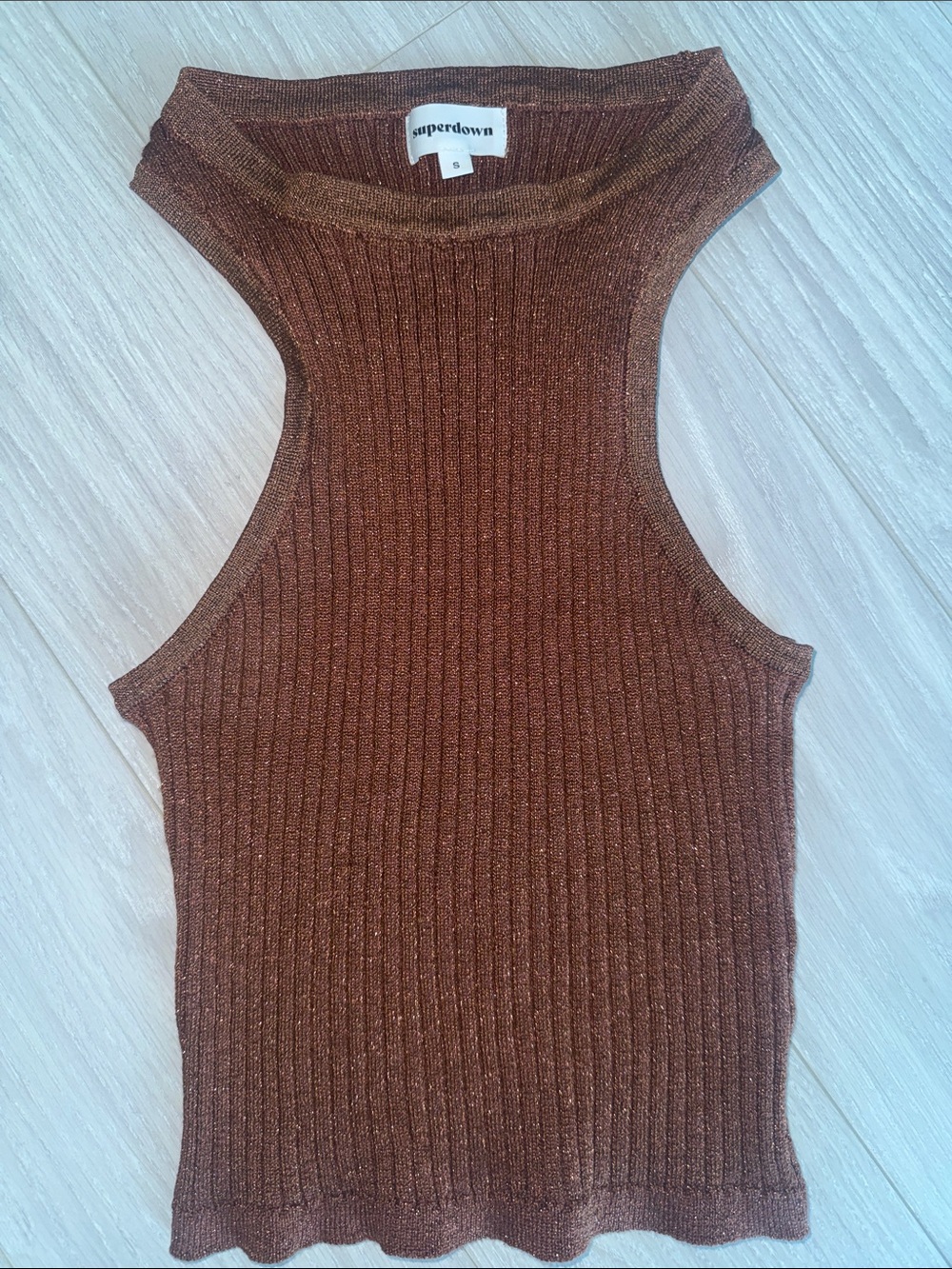 superdown Bronze Ribbed Mock Neck Tank